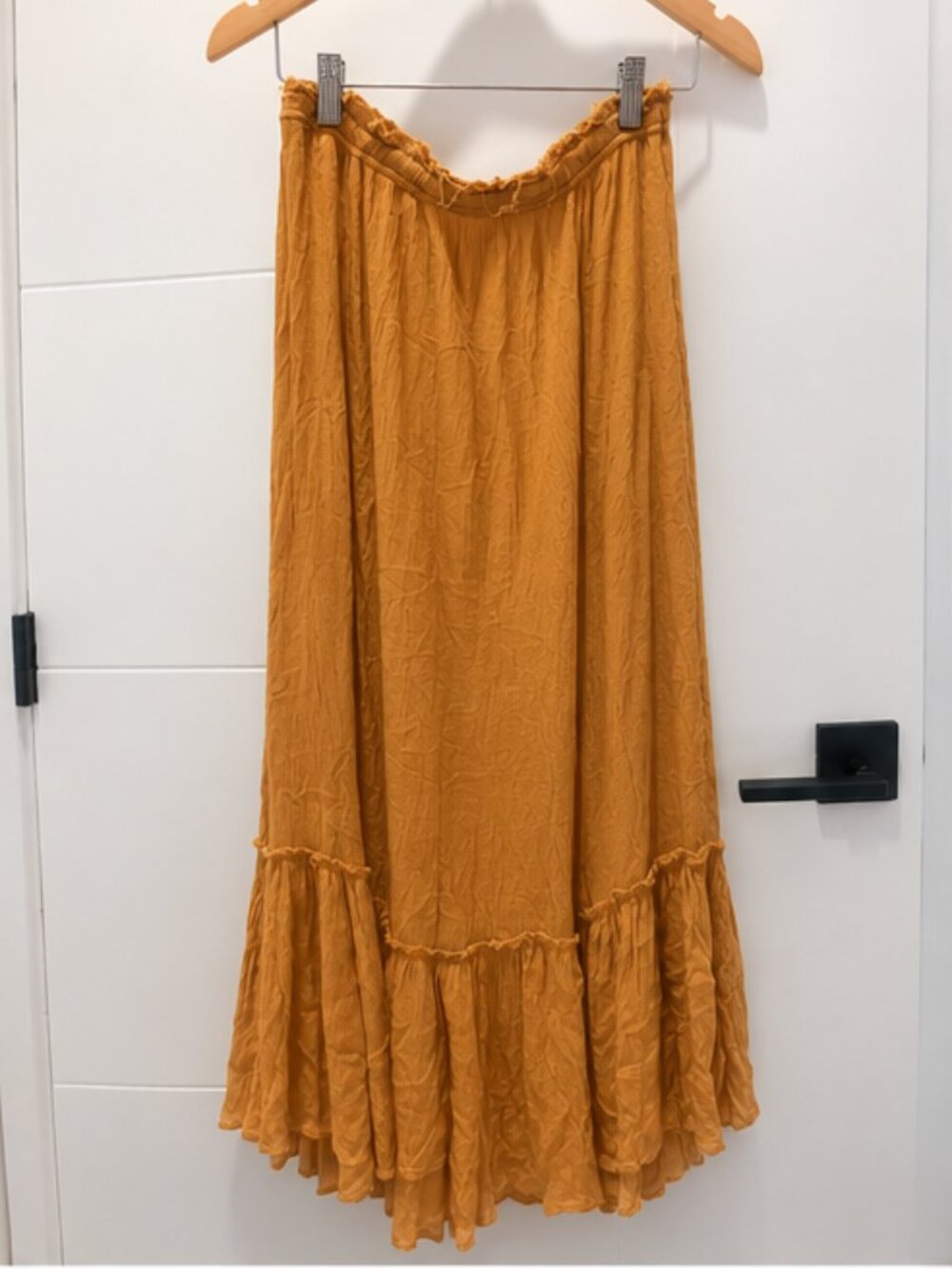 Free People Mustard Ruched Drawstring Ruffle Maxi Skirt โ S - Picture 2 of 6